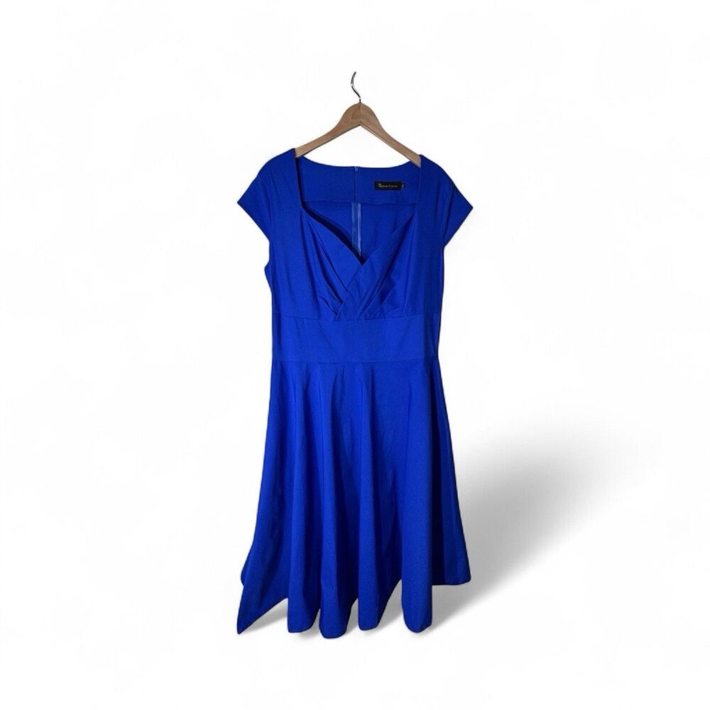 GownTown Womens Sz XXL Short Sleeve Swing Dress Blue Rockabilly 50s/60s